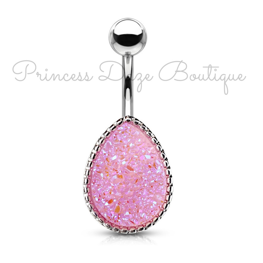 Light Purple Druzy Stone‎ Belly Button Ring